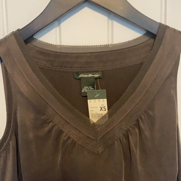 NWT Eddie Bauer 100% Silk Sleeveless Brown Relaxed Slip V Neck Top XSmall - Picture 12 of 12